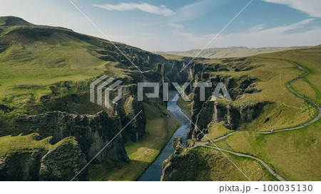 Icelandic green hills and panoramas. Fjadrargljufur canyon Icelandic green hills and panoramas. Fjadrargljufur canyon 100035130