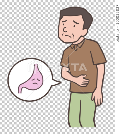 An uncle with a bad stomach, a middle-aged man who puts his hand on his stomach 100035837