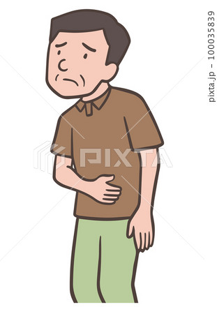 お腹の調子が悪いおじさん、お腹をさする中年男性 お腹の調子が悪いおじさん、お腹をさする中年男性 100035839