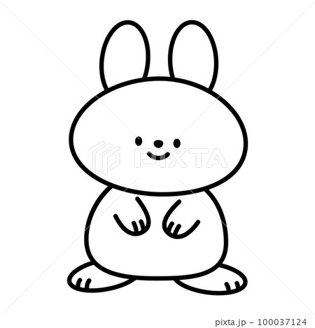 絵本風　シンプルでかわいいウサギのイラスト素材　線画 100037124