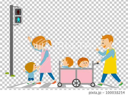 Traffic safety Nursery school children crossing the pedestrian crossing 100038254