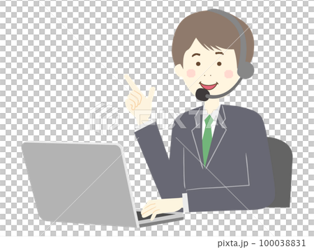 Male operator heading to a personal computer Male operator heading to a personal computer 100038831