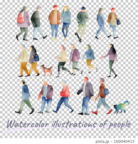 Illustration material: Watercolor illustration set of people in gentle colors 100040415