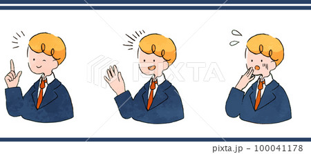 おしゃれでかわいい手書き風ビジネスマンのイラストセット （ウインク,挨拶,話しかける,フランク,慌て 100041178