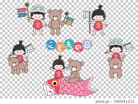 熊和金太郎兒童節矢量圖素材集 100041215