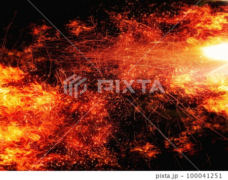 爆発する火炎と黒背景 100041251