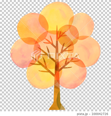 橙樹與水彩觸感秋葉枯葉秋/冬 100042726