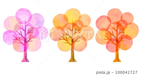 水彩タッチの木 バリエーション   紅葉 枯葉 秋冬 100042727