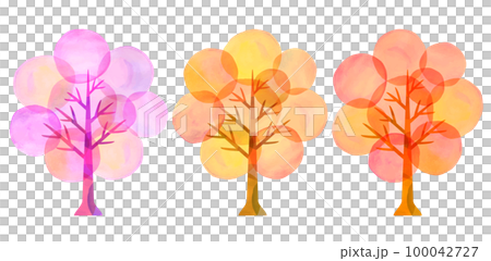 水彩タッチの木 バリエーション   紅葉 枯葉 秋冬 100042727