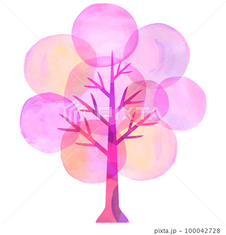 水彩タッチのピンクの木  紅葉 枯葉 秋冬 100042728