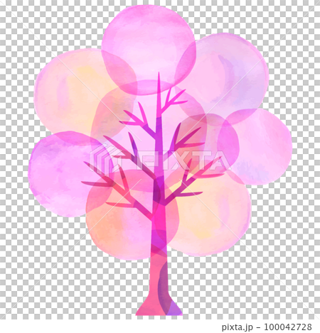 水彩タッチのピンクの木  紅葉 枯葉 秋冬 100042728