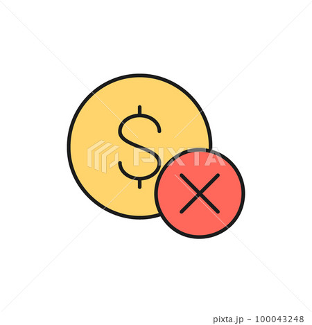 Coin with cross marks, rejected, incorrect color lineal icon. Finance, payment, invest finance symbol design. 100043248