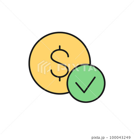 Coin with check mark, best choice, quality control, approved color lineal icon. Finance, payment, invest finance symbol design. 100043249