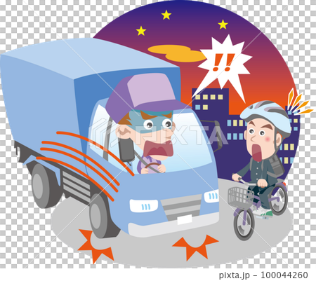 交通安全<傍晚的卡車事故/沒有燈的hiyari-hatto/自行車頭盔> 100044260