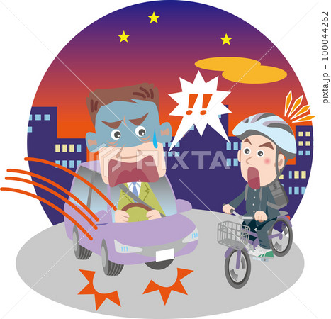 交通安全<夕方の自動車事故・無灯火でヒヤリハット自転車ヘルメット有> 交通安全<夕方の自動車事故・無灯火でヒヤリハット自転車ヘルメット有> 100044262
