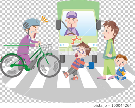 交通安全<人行橫道&帶自行車頭盔的2名兒童（卡車）> 100044264