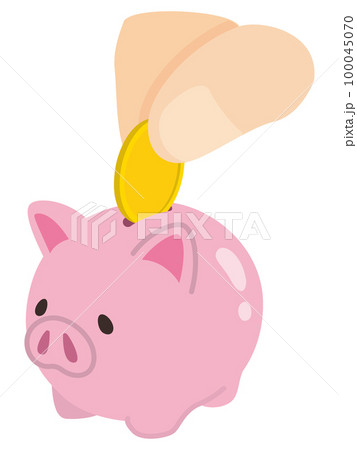 豚の貯金箱にコインを入れている 豚の貯金箱にコインを入れている 100045070