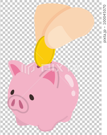 豚の貯金箱にコインを入れている 豚の貯金箱にコインを入れている 100045070
