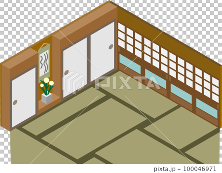 Illustration of an isometric Japanese-style room 100046971