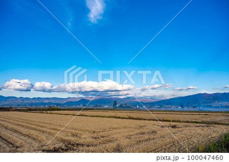 田園風景 野焼き 福島県喜多方市 磐梯山 田園風景 野焼き 福島県喜多方市 磐梯山 100047460