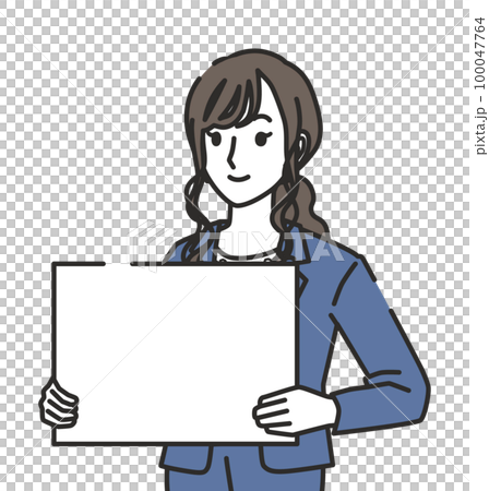 一位身著辦公室休閒裝並帶有留言板的女士 100047764