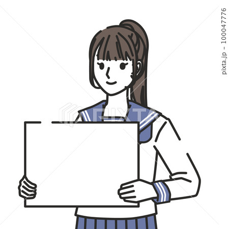 ボードを持つセーラー服の女子中学生・高校生 100047776