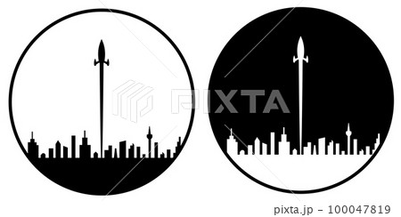 space rocket launch to the sky and city on background. vector illustrator 100047819