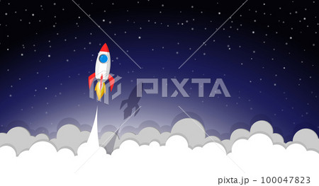 space rocket launch to the night sky, stars and clouds on background. vector paper art or paper cut concept space rocket launch to the night sky, stars and clouds on background. vector paper art or paper cut concept 100047823