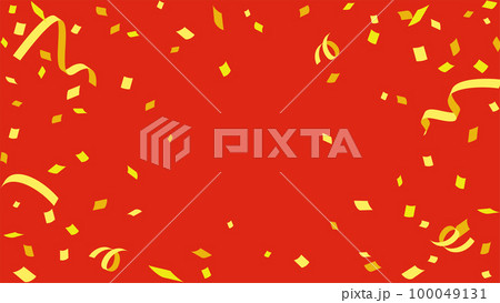 赤地に黄色の紙吹雪が舞うめでたい背景素材 100049131