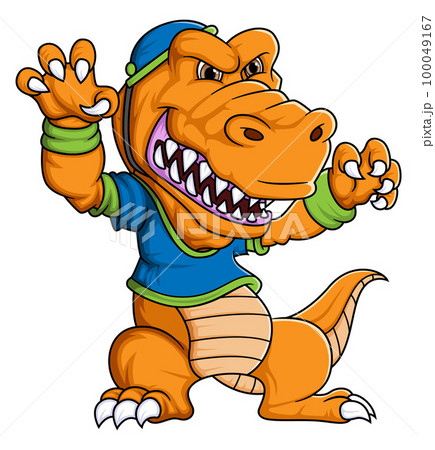 the strong dinosaur mascot of American football complete with player clothe of illustration the strong dinosaur mascot of American football complete with player clothe of illustration 100049167