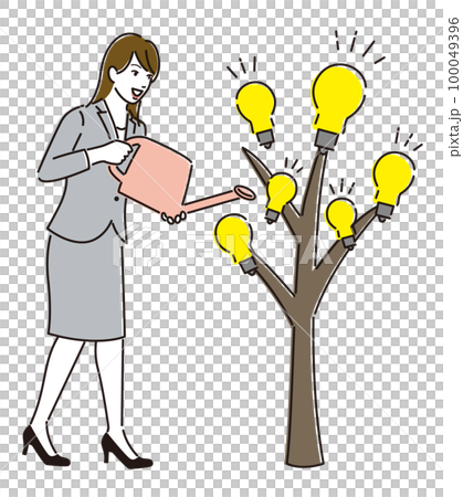 アイデアの木に水やりをする女性ビジネスパーソン 100049396