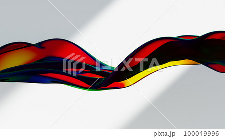 Cloth fabric gradient waves abstract background. Iridescent glass wavy surface. Liquid surface, ripples, reflections. 3d render illustration. 100049996