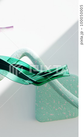 Flying abstract figures. Cloth fabric gradient waves abstract background. Iridescent glass wavy surface. Liquid surface, ripples, reflections. 3d render illustration. 100050005