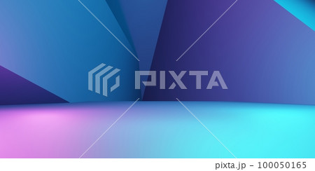 3d rendering of purple and blue abstract geometric background. Cyberpunk concept. Scene for advertising, technology, showcase, banner, cosmetic, fashion, business. Sci-Fi Illustration. Product display 100050165