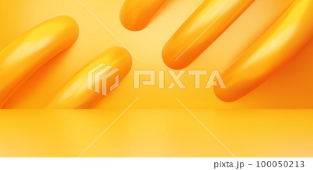 3d rendering of empty orange gold abstract geometric minimal concept background. Scene for advertising, cosmetic, showroom, banner, summer, fashion, technology, business. Illustration. Product display 100050213