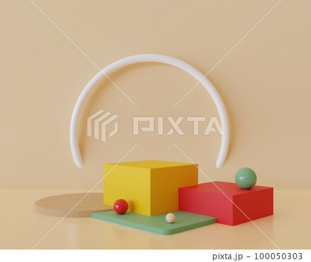 3d rendering of podium minimal abstract geometric background. Scene for advertising design, cosmetic ads, showcase, presentation, technology, food, fashion, kid, school. Illustration. Product display 3d rendering of podium minimal abstract geometric background. Scene for advertising design, cosmetic ads, showcase, presentation, technology, food, fashion, kid, school. Illustration. Product display 100050303