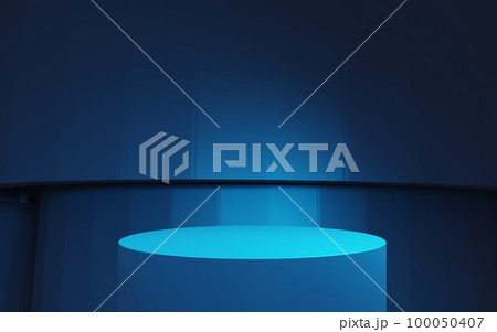 3d rendering of blue abstract geometric background. Cyberpunk concept. Scene for advertising, technology, showcase, metaverse, banner, cosmetic, fashion, business. Sci-Fi Illustration. Product display 100050407