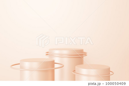 3d rendering of podium abstract geometric peach background. Coral style. Scene for advertising, technology, showcase, banner, cosmetic, beauty, fashion, luxury, business. Illustration. Product display 100050409