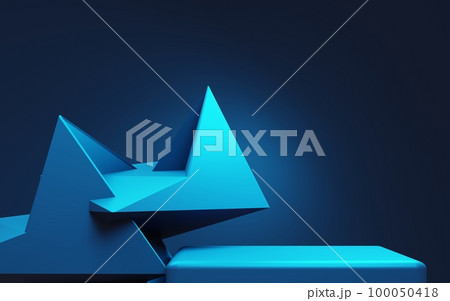 3d rendering of blue abstract geometric background. Cyberpunk concept. Scene for advertising, technology, showcase, metaverse, banner, cosmetic, fashion, business. Sci-Fi Illustration. Product display 3d rendering of blue abstract geometric background. Cyberpunk concept. Scene for advertising, technology, showcase, metaverse, banner, cosmetic, fashion, business. Sci-Fi Illustration. Product display 100050418