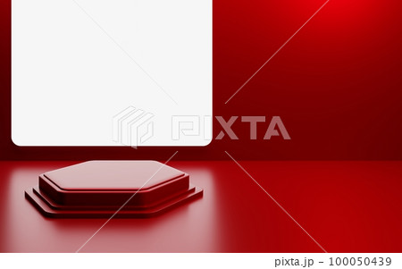 3d rendering of empty red podium abstract geometric minimal background. Scene for advertising, cosmetic ads, showcase, presentation, technology, cream, fashion, new year. Illustration. Product display 3d rendering of empty red podium abstract geometric minimal background. Scene for advertising, cosmetic ads, showcase, presentation, technology, cream, fashion, new year. Illustration. Product display 100050439