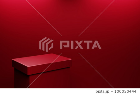 3d rendering of empty red podium abstract geometric minimal background. Scene for advertising, cosmetic ads, showcase, presentation, technology, cream, fashion, new year. Illustration. Product display 3d rendering of empty red podium abstract geometric minimal background. Scene for advertising, cosmetic ads, showcase, presentation, technology, cream, fashion, new year. Illustration. Product display 100050444