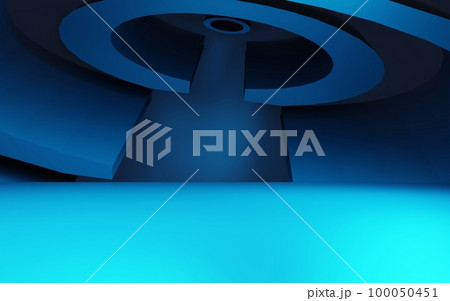 3d rendering of blue abstract geometric background. Cyberpunk concept. Scene for advertising, technology, showcase, banner, cosmetic, fashion, business. Sci-Fi Illustration. Product display 100050451