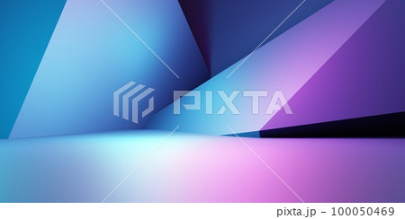 3d rendering of purple and blue abstract geometric background. Cyberpunk concept. Scene for advertising, technology, showcase, banner, cosmetic, fashion, business. Sci-Fi Illustration. Product display 100050469