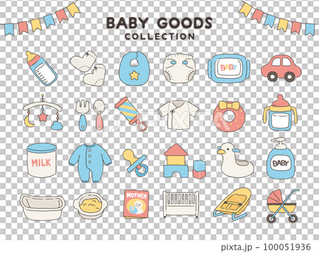 Illustration set of baby goods with colorful lines 100051936