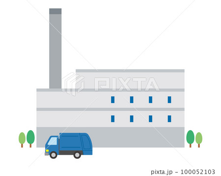 ゴミ焼却場とゴミ収集車のイラスト 100052103