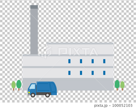 ゴミ焼却場とゴミ収集車のイラスト 100052103