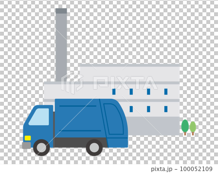Illustration of a garbage incinerator and a garbage truck Illustration of a garbage incinerator and a garbage truck 100052109