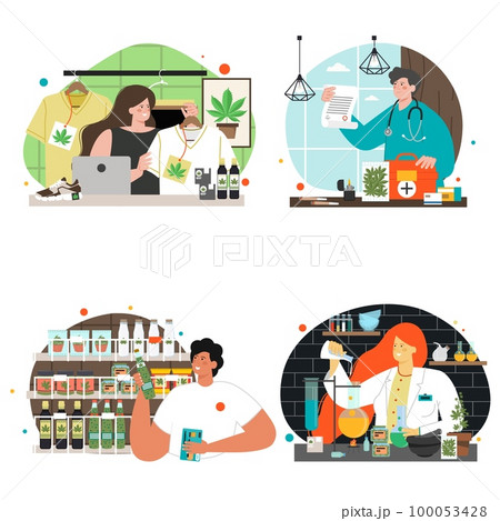 Medical cannabis use and people vector scene set 100053428