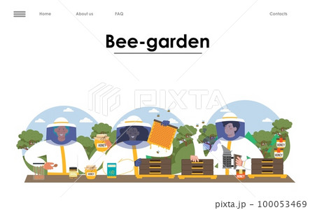 Professional farmer work on bee garden vector landing page 100053469