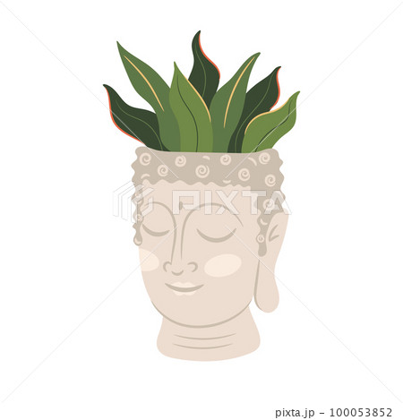 Buddha Head Ceramic Flower Pot Vector Illustration  100053852